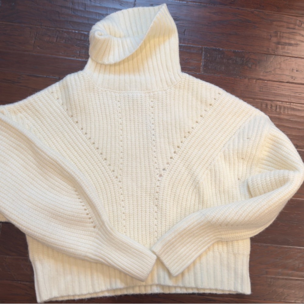 Varley Cream Cowl Neck Sweater with Ribbed Knit